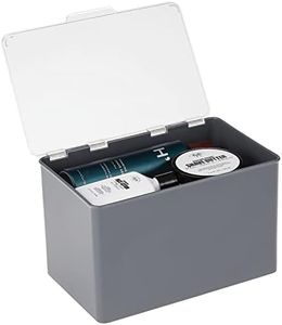 mDesign Scatola portaoggetti con coperchio per cucina, dispensa o ufficio – vassoio in plastica senza BPA – scatola impilabile compatta per articoli per la casa – grigio scuro/trasparente