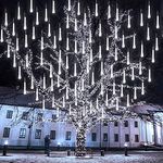 Janaden Meteor Shower Lights LED Christmas Falling Rain Lights 30cm 10 Tubes 240 LEDs Falling Raindrop Cascading Light Outdoor Waterproof Icicle Snowfall String Lights Home Decoration (White)