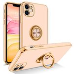 BENTOBEN iPhone 11 Case with 360° Ring Holder, Shockproof Slim Kickstand Magnetic Support Car Mount Women Men Non-Slip Protective Phone Case for iPhone 11 6.1", Light Orange Pink/Gold