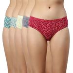 Enamor Stretchable Cotton Hipster Panties for Women Pack of 5, Full Coverage Grip Fit with Antimicrobial & Stain Release Technology-CR17-Assorted-Colors and Prints May Vary (CR17_Multicolorprint5_M)