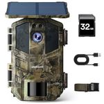 iZEEKER Trail Camera Solar, 4K 48MP Game Cameras with Night Vision Motion Activated IP66 Waterproof, 0.1s Trigger Time, High Capacity Built-in Lithium Battery for Wildlife Watching with 32GB SD Card