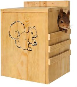 INRLKIT Squirrel House for Outside - Large Wood Squirrel House with Exterior Porch, Wooden Squirrel Nesting Box for Squirrels,Chipmunk and Small Animals