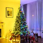 BestComfort 8ft Pre-Lit Christmas Tree, 750 Multi-Color or Warm White LED Lights with 11 Lighting Modes, 2128 PVC Branch Tips, Metal Stand, Hinged Xmas Artificial Decoration Tree for Home Office