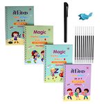 Hindi and English languages Magic Practice Copybook | Life Pigment Copy Book | (4 BOOK + 10 REFILL+ 1 Pen +1 Grip) Number Tracing Book for Preschoolers with Pen | Writing Too