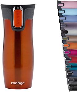 Contigo West Loop Autoseal Travel Mug, Stainless Steel Thermal Mug, Vacuum Flask, Leakproof Tumbler, Coffee Mug with BPA Free Easy-Clean Lid, 470 ml, Tangerine