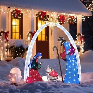 VEIKOU Outdoor Christmas Decorations Lighted Nativity Set for Yard, 5ft Outdoor Nativity Scene Christmas Decorations Outside with 150 Led Lights for Holiday Décor Lawn Garden, Multi Color