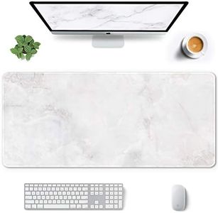 Auhoahsil Large Mouse Pad, Full Desk XXL Extended Gaming Mouse Pad 35" X 15", Waterproof Desk Mat w/Stitched Edges, Non-Slip Laptop Computer Keyboard Mousepad for Office and Home, White Marble Design