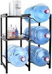 PSUTBPAT 5 Gallon Water Jug Holder with 2-Layer Storage Shelf and 4 Slot Water Jug Stand, Water Bottle Holder Storage Rack 3-Tier Water Bottle Holder Organizer Shelf for Home, Living Room,Office