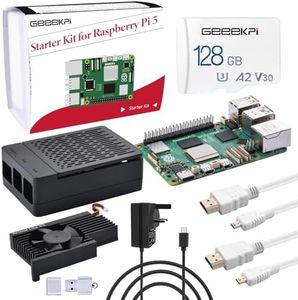GeeekPi Starter Kit for Raspberry Pi 5 8GB, with Raspberry Pi 5 & Armor Lite V5 Active Cooler, ABS Case, 128GB Card, Card Reader, 2pcs 4K HDMI Cables and 27W USB C Power Supply