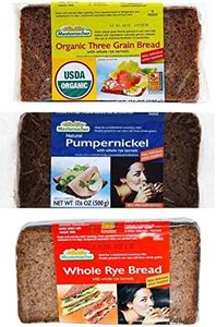 Mestemacher Natural High Fiber Bread 3 Flavor Variety Bundle: (1) Mestemacher Organic Three Grain Bread, (1) Mestemacher Pumpernickel Bread, and Mestemacher Whole Rye Bread, 17.6 Oz. Ea. (Pack of 3)