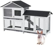 Gravee Two Floors 62" Wooden Outdoor Indoor Roof Waterproof Bunny Hutch Rabbit Cage Guinea Pig Coop PET House for Small to Medium Animals with Stairs and Cleaning Tray PET537