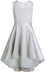 FEESHOW Girls' Lace High Low Wedding Bridesmaid Pageant Party Flower Girl Dress 14 Gray