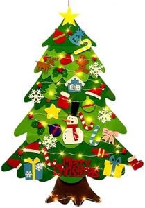 DIY Felt Christmas Tree for Toddlers Kids with LED String Light and 32 Detachable Ornaments, 3.2ft Wall Hanging Felt Christmas Craft Kits Xmas Gifts Home Decor Party Supplies
