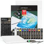 ARTEZA Acrylic Painting Art Set, 12 Colors Acrylic Paint, 15 Detail Brushes and 7x8.6 Inches Foldable Canvas Paper Pad Bundle, Art Supplies for Artists & Hobby Painters