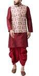 SOJANYA (Since 1958, Mens Silk Blend Maroon Kurta Dhoti & Red Nehru Jacket COMBO, Size: L