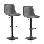 CLIPOP Bar Stools Set of 2 Faux Leather Height Adjustable Breakfast Counter Stools with Swivel Gas Lift and Base, High Back Dining Stools for Home Kitchen Island Counter Pub