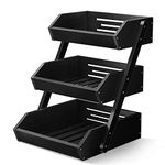 G.a HOMEFAVOR 3-Tier Bamboo Fruit Basket Bowl Holder, Bread Vegetables Storage Stand for Kitchen Countertop, Snacks Rack in Home Kitchen and Office, Black