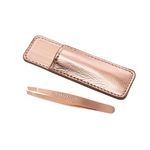 Tweezerman Rose Gold Mini Slant Tweezer with Case - Tweezers For Facial Hair Removal & Eyebrow Shaping. for Men or Women