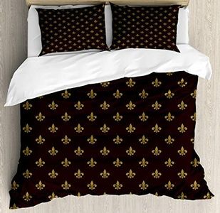 Ambesonne Fleur De Lis Duvet Cover Set, French Pattern European Culture Theme Abstract Vintage Renaissance, Decorative 3 Piece Bedding Set with 2 Pillow Shams, California King, Burgundy Earth Yellow