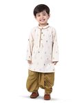 POLKA TOTS Cotton Full Sleeve Christmas Tree Embroidery Kurta With Dhoti - Brown - 4-5 Y