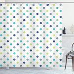 Ambesonne Anti Mold Shower Curtain House Decor, Polka Dots Timeless Fashion Classy Vintage Fabric Design Pattern, Fabric Bathroom Shower Curtain Set with Hooks, Navy Turquoise Dimgray Green Teal