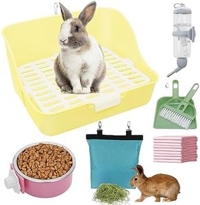 Rabbit Litter Box Trainer with Hay Feeder Hanging Bowls Water Dispenser for Cage Drawer Pan Litter Bedding Small Animal Pet Toilet Bunny Guinea Pigs Chinchilla Ferret Small Animals Muliticolor