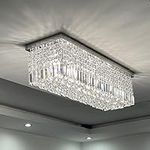 A1A9 Modern Crystal Chandelier Lights Luxury Rectangle Raindrop Elegant Ceiling Light Chrome Flush Mount LED Pendant Lighting Fixture for Livingroom, Dining Room, Foyer, Stairway, Lounge, Bar, Club