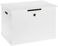 Navaris Wooden Toy Box with Child's Bench Lid - Wood Storage Chest for Children's Toys and Kid's Seat with Star Design - White