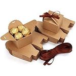 Belle Vous 60 Pack Small Brown Kraft Gift Boxes with Ribbon - 6.5 x 6.5 x 4.5cm (2.55 x2.55 x 1.77 inch) - Wedding Favour Paper Candy Kraft Boxes - Anniversary, Birthday Party, Bridal/Baby Shower