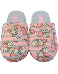 Disney Dumbo Slippers For Women | Ladies Grey & Pink Polyester Slip On House Shoes With Grip Sole | Adults Gifts 7-8 UK