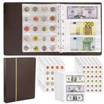 Jucoan Coin Collection Album, 360 Pockets Coin Currency Collecting Album for Collectors, 60 Pockets Paper Money Stamp and 300 Pockets Coin Holder Books, Coin Collection Supplies, Brown