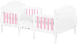 Evolur JPMA & Greenguard Gold Certified Barbie Rose 3-in-1 Portable Toddler Bed in White and Pink, Converts to 2 Kid-Size Sofas, Low-to-Floor Design, Comes with Safety Side Rails