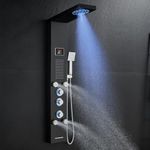 ROVOGO Led Shower Panel Tower System with Mist Rainfall Shower, Body Jets, Handheld and Tub Spout, Hydroelectric Led Lights and Temp Display No Battery Needed, Simultaneous Shower Column Black