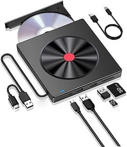 External DVD Drive, CD Drive USB 3.0 Type C Portable CD/DVD ROM +/-RW Burner Rewriter with SD TF Slot & USB Ports, Slim DVD Player for Laptop Mac Macbook Pro Air PC Apple iMac Windows