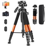 JOILCAN Camera Tripod for Canon Nikon, 74" Lightweight DSLR Tripod Camera Stand with Detachable Head and Universal Phone Mount, Reinforced Aluminum Tall Tripod for Vlog Live Streaming (Orange)