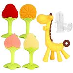 Baby Teething Toys for Newborn (6-Pack) Freezer Safe BPA Free Infant and Toddler Silicone Banana Fruit Giraffe Teethers Soothe Babies Gums Set with Storage Case