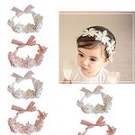 FEIFEI'S BOW 2PCS Newborn Infant Toddler Baby Girls Lace Pearl Flower Ribbon Headband Soft Elastic Bow Knot Hair Band Hairband (G)