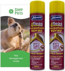 Flea Spray Bundle - Johnsons 4 Fleas Household Spray (2 x 600ml) Bundle with Stelr Pets Flea Treatment for Home Guide