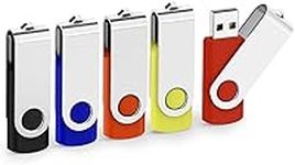 KEXIN 128GB Flash Drive 5 Pack USB Stick Thumb Drives USB 2.0 Memory Sticks Key Drive 128GB Zip Bulk Drives for PC, Laptop, 5 Color USB Drives Black Blue Red Yellow Orange