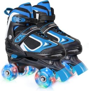 Kids Roller Skates for Boys - Blue for Big Kids Age 7 8 9 10 - Adjustable All Light up Wheels Indoor Outdoor Sports Birthday Gift for Son and Grandson