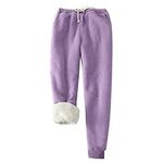 KCaHFO Selling! Women's Warm Sherpa Fleece Lined Athletic Sweatpants High Waisted Jogger Pants Winter Warm Thicken Outdoor Long Pants Purple