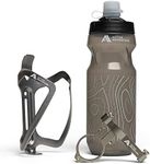 Bike Water Bottle Holder Combo - 20 Oz Squeeze Bottle & Bicycle Mount Cage Rack, No Screws Needed, Durable Alloy - Fits All Handlebar Bikes & MTB Mountain Road - for Adults, Kids (Gray)