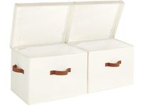 StorageWorks Decorative Storage Boxes with Lids, Closet Storage Bins with Handles, Fabric Storage Bins for Clothes, Ivory White, 2 Pack