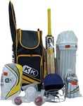 ND Sports Boy's KK CLUB Cricket 11-Piece Set for 8-10 Years, U-Kash-KK Nvy/YlwClubKit BAmbi