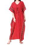 Masha Women's Cotton Printed Maxi Nighty (Red, Free Size)