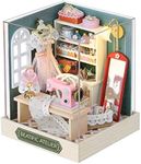 CUTEROOM Dollhouse Miniature with Furniture, Miniature House Kit, DIY Doll House Miniature Furniture Wooden House Kit with Dust Cover & LED Light and Accessories - New QT Series Dollhouse (QT047)