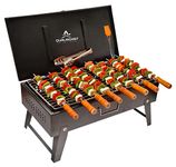 Qualiroast Barbeque Grill Set | Tandoori BBQ for Home Use | Chicken Maker with 8 Skewers, 1 Tong & 1 Brush | Compact Charcoal Barbecue Set for Outdoor Cooking (Without Coal)
