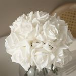 DUYONE Artificial Roses Single Stem 10pcs Fake Silk Flower Arrangement Bouquet Real Touch for Home Party Wedding Decoration(White)