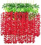 Treewing 10Pcs Decorative Wisteria Plant Garland Vine Creeper for Hanging with Artificial Leaves 110Cm Long Garland for Christmas Decoration, Party, Home, Wedding, Festivals, Diwali (Red, 10)