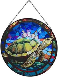 Payutou Hanging Stained Glass for Windows,20cm/7.87 inch Turtle Hand-Painted Glass Panel Window Hanging Suncatchers Christmas Ornaments Home Courtyard Decor,Housewarming Gift (Style A)